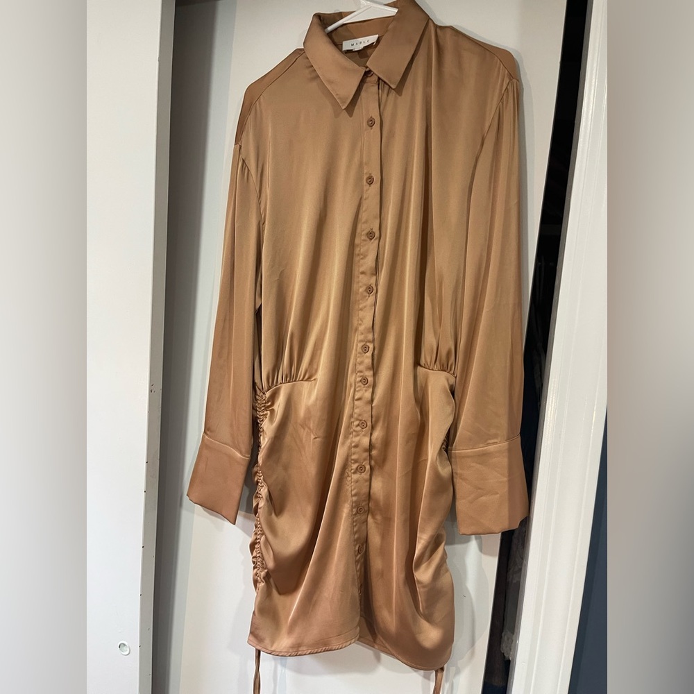 MARBLE Tan Satin Pajama Shirt
